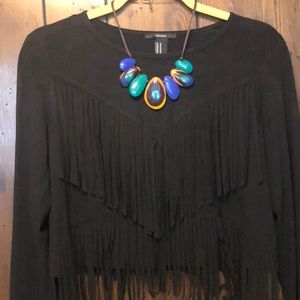 Black suede fringe crop top *NWOT*